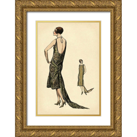 In Pearls Gold Ornate Wood Framed Art Print with Double Matting by Vintage Fashion