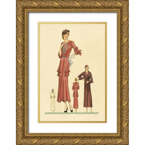 Pink Daytime Dress and Overcoat Gold Ornate Wood Framed Art Print with Double Matting by Vintage Fashion
