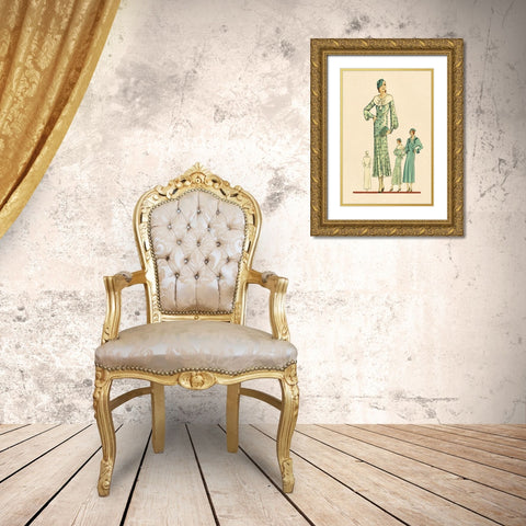 Daytime Dress in Fern with Overcoat Gold Ornate Wood Framed Art Print with Double Matting by Vintage Fashion