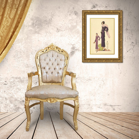 Modern Violet Dress with Boa Gold Ornate Wood Framed Art Print with Double Matting by Vintage Fashion