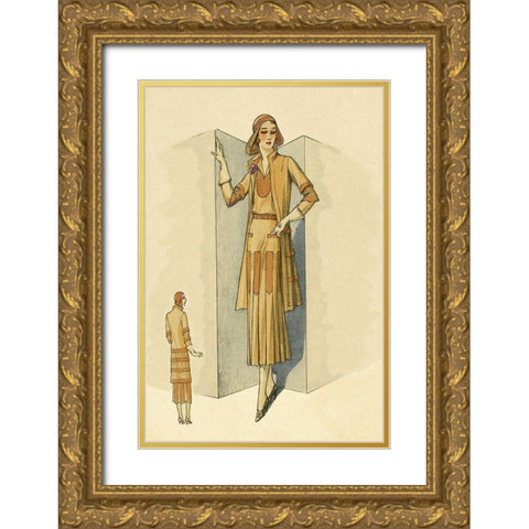 Sophisticated Daywear in Camel Gold Ornate Wood Framed Art Print with Double Matting by Vintage Fashion