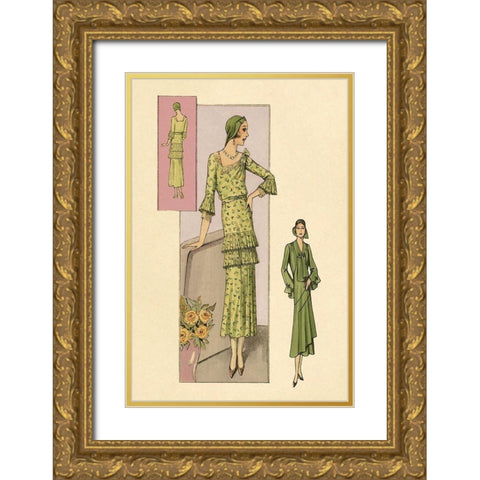 Green Daytime Fashions Gold Ornate Wood Framed Art Print with Double Matting by Vintage Fashion