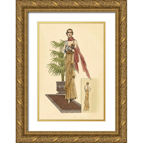 Summer Dress with Pink Wrap Gold Ornate Wood Framed Art Print with Double Matting by Vintage Fashion