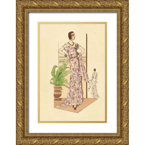 Layered Summer Dress in Flower Print Gold Ornate Wood Framed Art Print with Double Matting by Vintage Fashion
