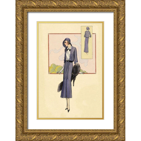 Stylish Blue Suit with Stole Gold Ornate Wood Framed Art Print with Double Matting by Vintage Fashion