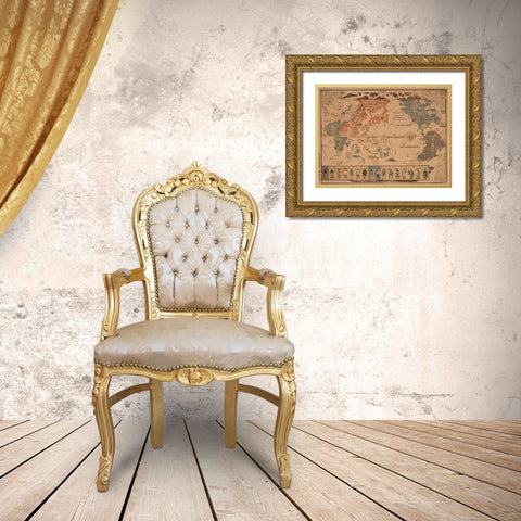 Japanese Map of the World; People of Many Nations Gold Ornate Wood Framed Art Print with Double Matting by Unknown