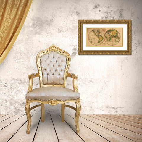 World Map Gold Ornate Wood Framed Art Print with Double Matting by Carey, Matthew