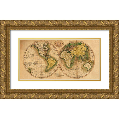 World Map Gold Ornate Wood Framed Art Print with Double Matting by Carey, Matthew