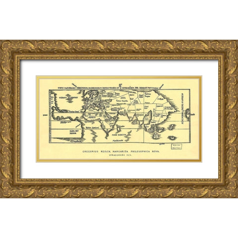 Early World Map Gold Ornate Wood Framed Art Print with Double Matting by Reisch, Gregor