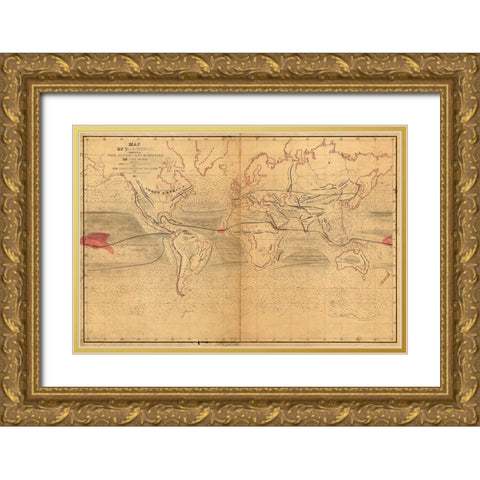 World Winds in Navigation Gold Ornate Wood Framed Art Print with Double Matting by Wilkes, Captain Charles
