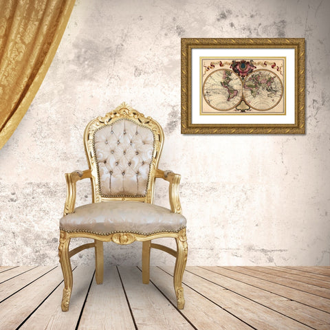 World Map Prepared for then French King Gold Ornate Wood Framed Art Print with Double Matting by de Lisle, Guillaume