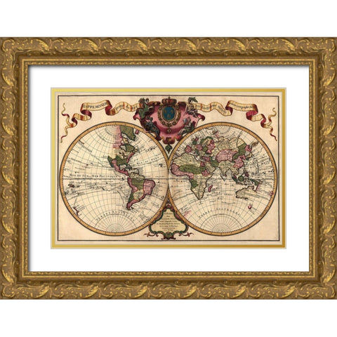 World Map Prepared for then French King Gold Ornate Wood Framed Art Print with Double Matting by de Lisle, Guillaume