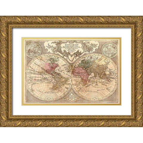 World Map Prepared for then French King Gold Ornate Wood Framed Art Print with Double Matting by de Lisle, Guillaume