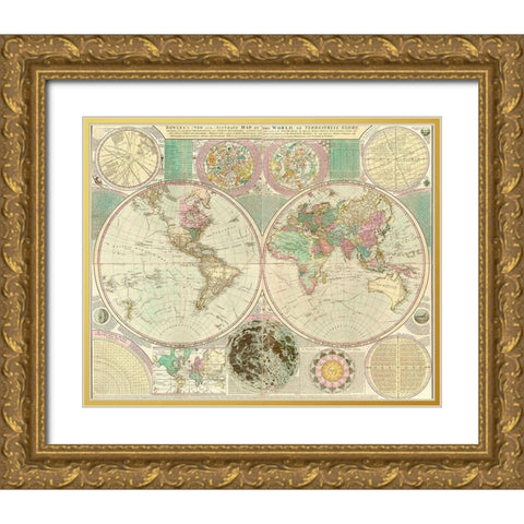 World Map Gold Ornate Wood Framed Art Print with Double Matting by Bowles, Carington
