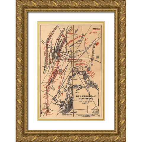 Battle of Gettysburg #1 Gold Ornate Wood Framed Art Print with Double Matting by Unknown