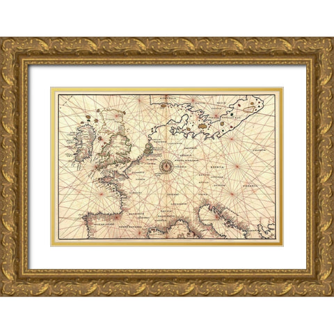 Portolan Map of Spain, England, France, Germany, The British Isles Gold Ornate Wood Framed Art Print with Double Matting by Agnese, Battista