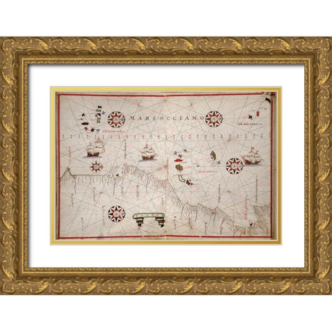 Portolan map of the African Coast Gold Ornate Wood Framed Art Print with Double Matting by Oliva, Joan