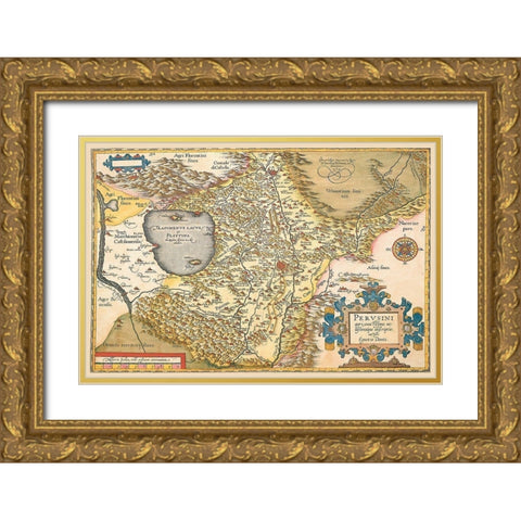 Map of Italy Near Florence Gold Ornate Wood Framed Art Print with Double Matting by Ortelius, A.