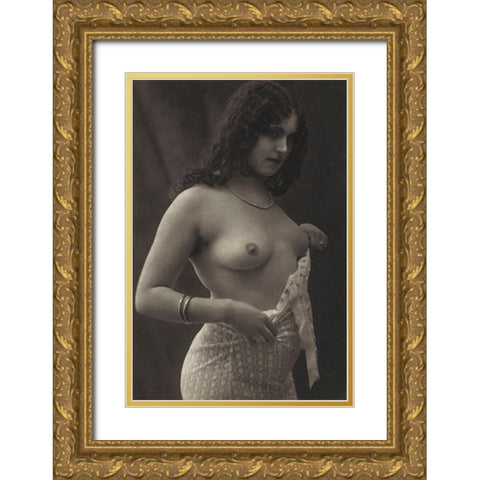 Without a Blouse Gold Ornate Wood Framed Art Print with Double Matting by Vintage Nudes