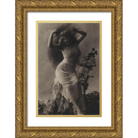 The Pearl Diadem Gold Ornate Wood Framed Art Print with Double Matting by Vintage Nudes