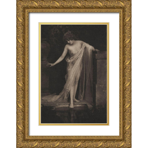 Beside the Swimming Pool Gold Ornate Wood Framed Art Print with Double Matting by Vintage Nudes