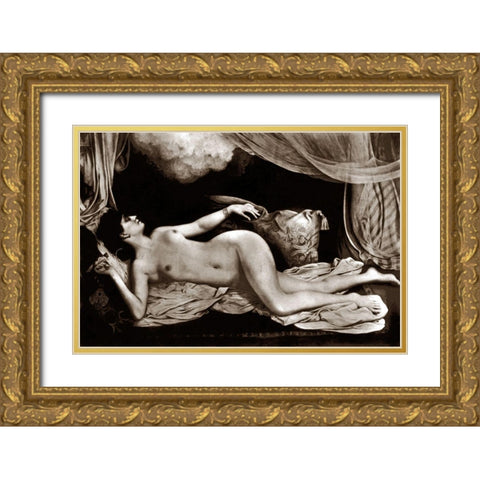 Exotic Nude with Curtains Gold Ornate Wood Framed Art Print with Double Matting by Vintage Nudes