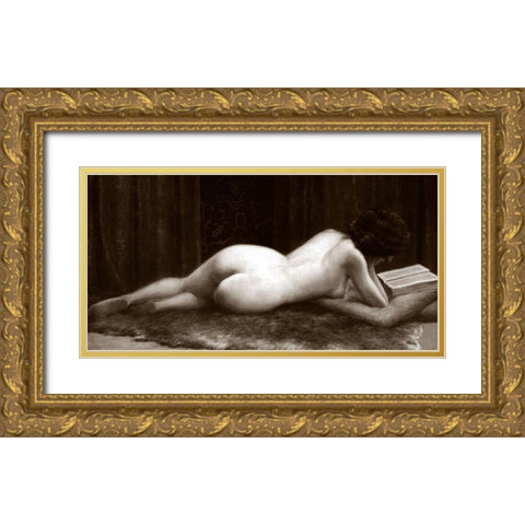 Liseuse Gold Ornate Wood Framed Art Print with Double Matting by Vintage Nudes