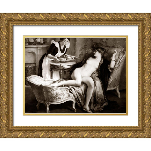 In Her Quarters Gold Ornate Wood Framed Art Print with Double Matting by Vintage Nudes