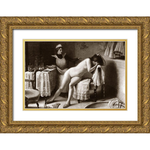 Crying Nude Gold Ornate Wood Framed Art Print with Double Matting by Vintage Nudes