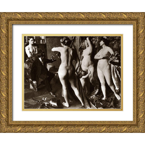 In the Painters Studio Gold Ornate Wood Framed Art Print with Double Matting by Vintage Nudes