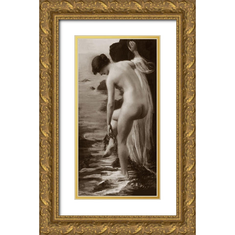 Salt Water Bath Gold Ornate Wood Framed Art Print with Double Matting by Vintage Nudes