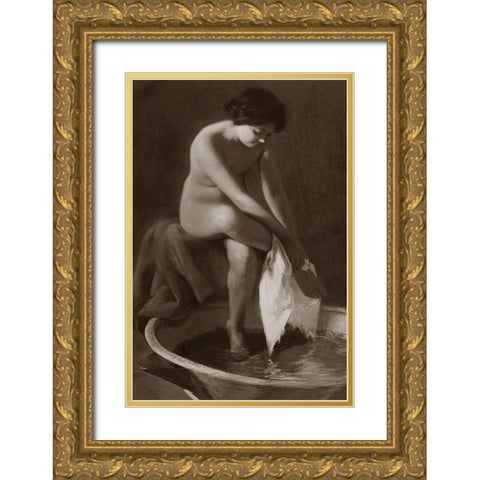 The Foot Washer Gold Ornate Wood Framed Art Print with Double Matting by Vintage Nudes
