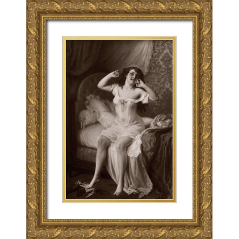 Au Lever Gold Ornate Wood Framed Art Print with Double Matting by Vintage Nudes