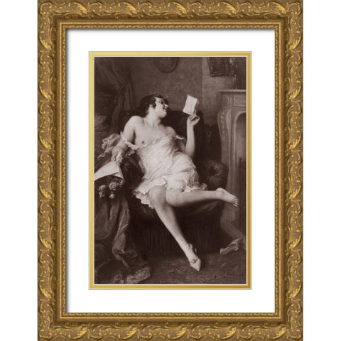 The Love Letter Gold Ornate Wood Framed Art Print with Double Matting by Vintage Nudes