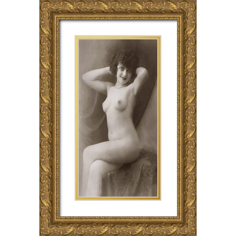 Emily Gold Ornate Wood Framed Art Print with Double Matting by Vintage Nudes