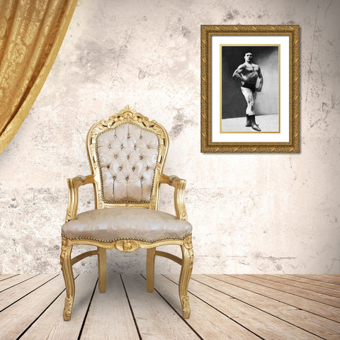 Bodybuilders Shadowed Front and Partial Right Profile Gold Ornate Wood Framed Art Print with Double Matting by Vintage Muscle Men