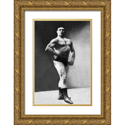 Bodybuilders Shadowed Front and Partial Right Profile Gold Ornate Wood Framed Art Print with Double Matting by Vintage Muscle Men