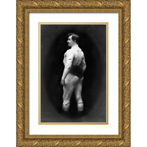 Bodybuilders Back and Partial Left Profile Gold Ornate Wood Framed Art Print with Double Matting by Vintage Muscle Men