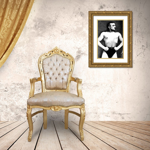 Bodybuilder with Thumbs Tucked in Belt Gold Ornate Wood Framed Art Print with Double Matting by Vintage Muscle Men