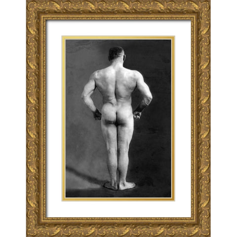 Bodybuilders Back Gold Ornate Wood Framed Art Print with Double Matting by Vintage Muscle Men