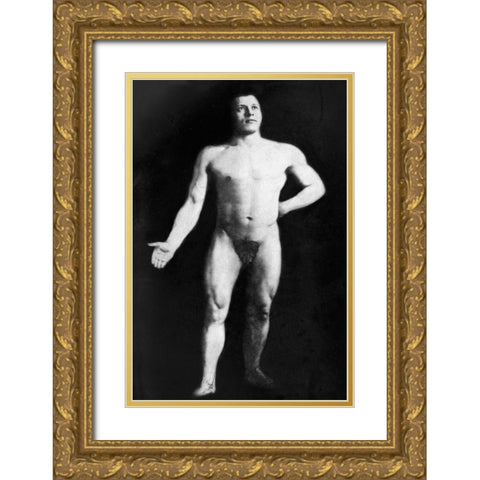 Nude Bodybuilder Gold Ornate Wood Framed Art Print with Double Matting by Vintage Muscle Men