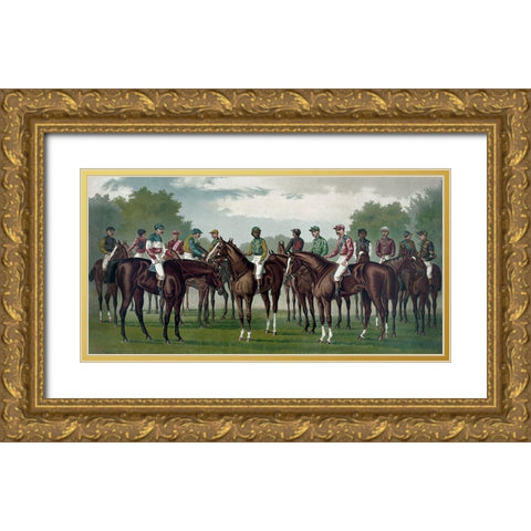 Celebrated winning horses and jockeys of the American turf Gold Ornate Wood Framed Art Print with Double Matting by Currier and Ives