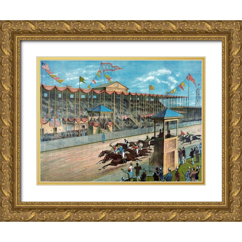 Brighton Beach Race Course Gold Ornate Wood Framed Art Print with Double Matting by Litho, NY