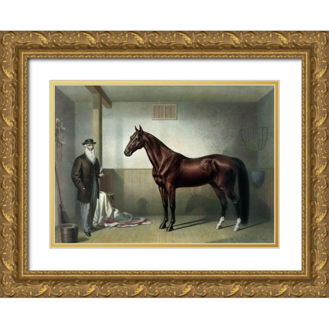 Rysdyks Hambletonian Gold Ornate Wood Framed Art Print with Double Matting by Currier and Ives