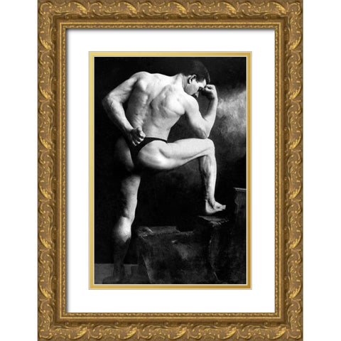 Russian Wrestler Gold Ornate Wood Framed Art Print with Double Matting by Vintage Wrestler
