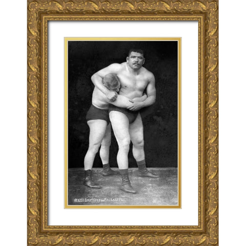 Wrestling Headlock Gold Ornate Wood Framed Art Print with Double Matting by Vintage Wrestler