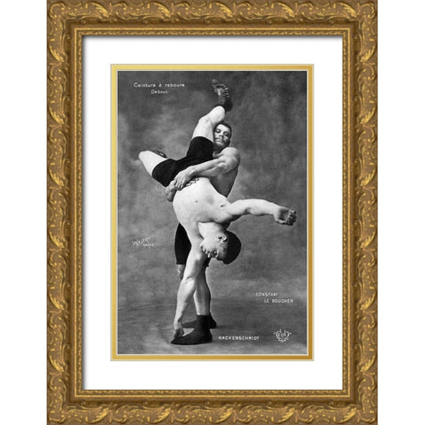 Ceinture a Rebours Debout Gold Ornate Wood Framed Art Print with Double Matting by Vintage Wrestler