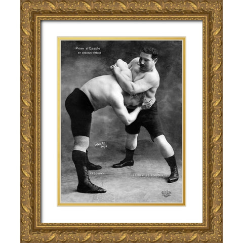 Prise dEpaule en Dessous Debout Gold Ornate Wood Framed Art Print with Double Matting by Vintage Wrestler