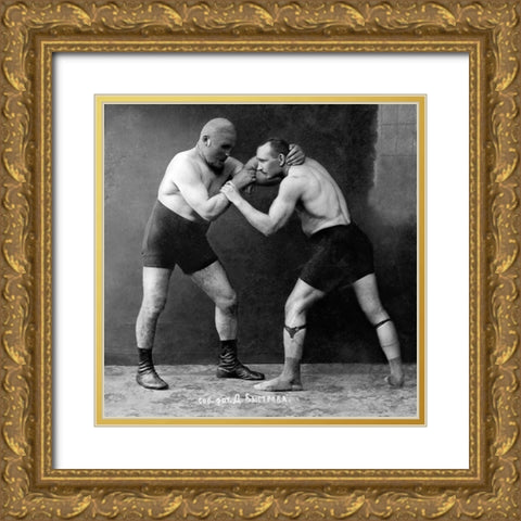 Russian Wrestlers Gold Ornate Wood Framed Art Print with Double Matting by Vintage Wrestler