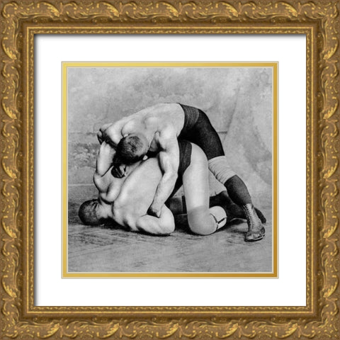 Wrist Roll: Russian Wrestlers Gold Ornate Wood Framed Art Print with Double Matting by Vintage Wrestler